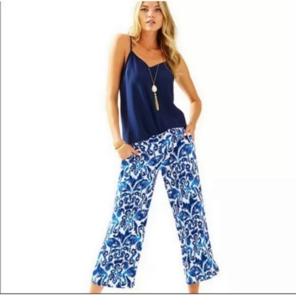 Lilly Pulitzer Lela Crop Pant Resort Blue Flamingo
